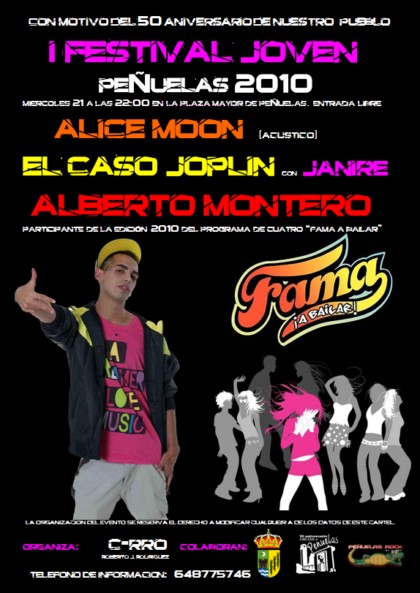 cartel del I Festival joven de Peuelas (Granada) el mircoles 21 de julio del 2010